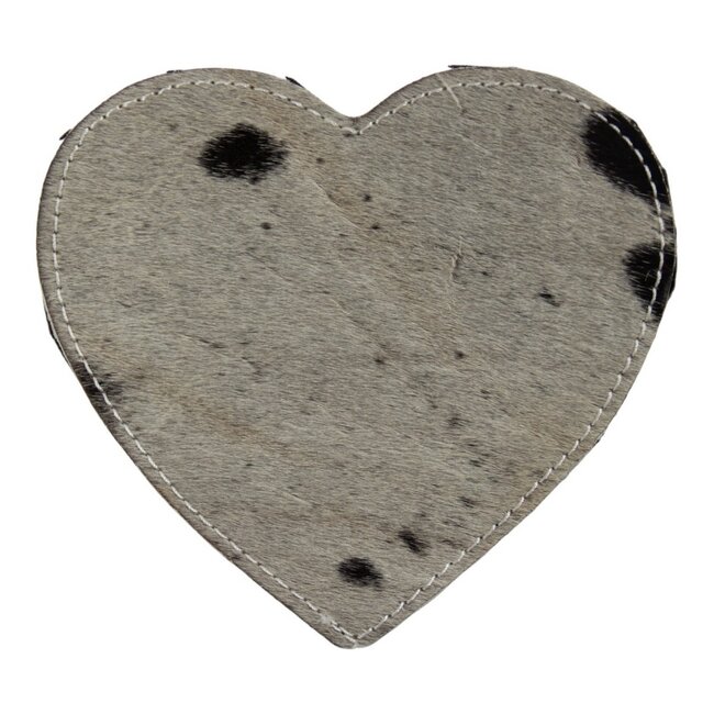 Mars & More onderzetter koehuid hart zwart/wit 14cm
