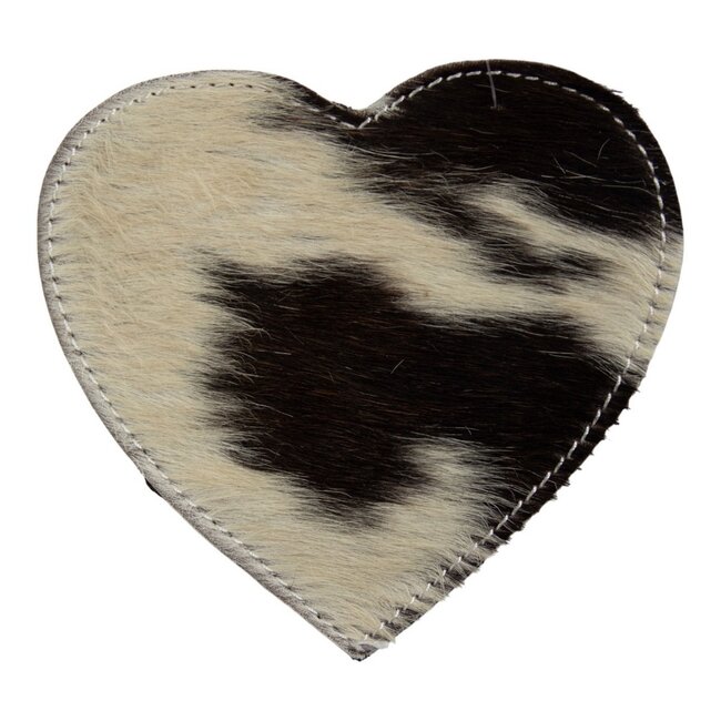 Mars & More onderzetter koehuid hart zwart/wit 14cm