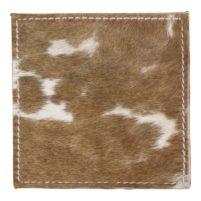 Mars & More onderzetter koehuid vierkant bruin/wit 10cm (set of 4)