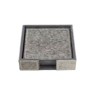 Mars & More onderzetter koehuid vierkant grijs 10cm (set of 4)