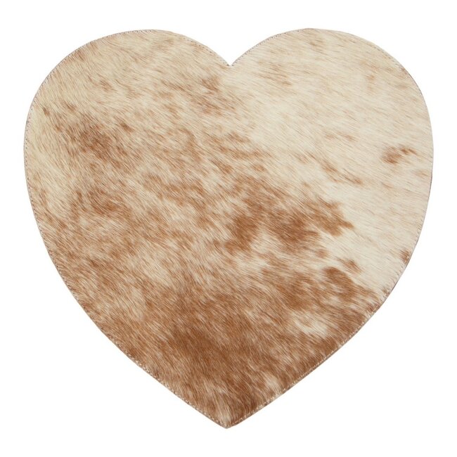 Mars & More placemat koehuid hart bruin/wit 39cm