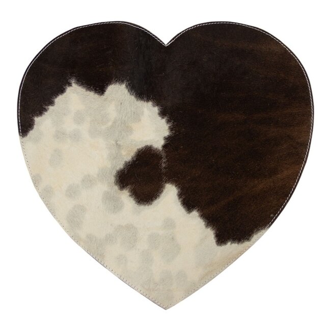 Mars & More placemat koehuid hart zwart/wit 39cm