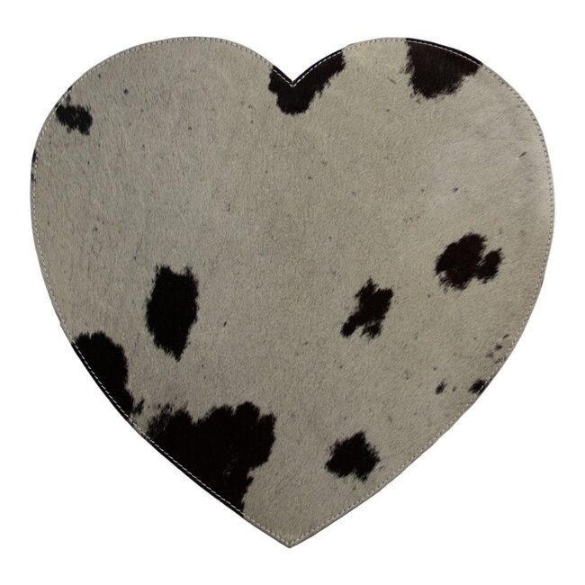 Mars & More placemat koehuid hart zwart/wit 39cm