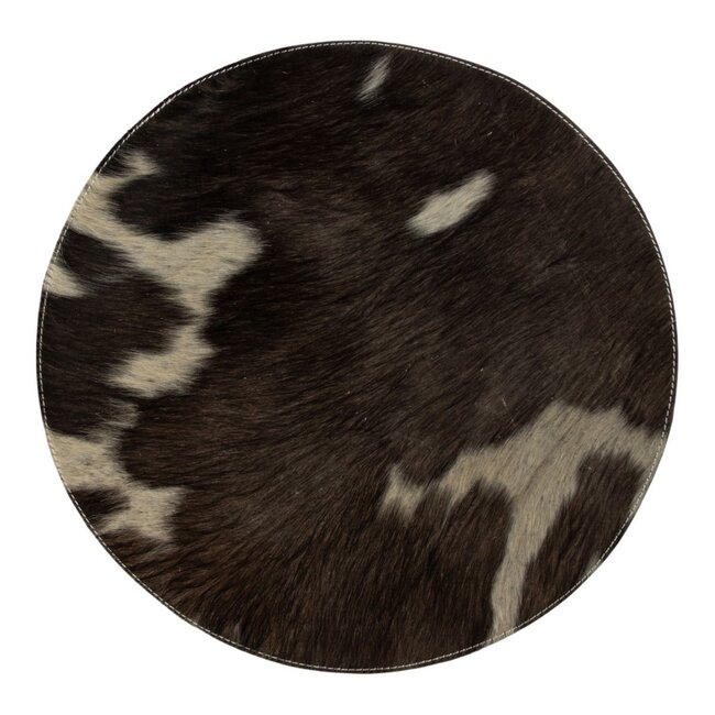 Mars & More placemat koehuid rond zwart/wit Ø38cm