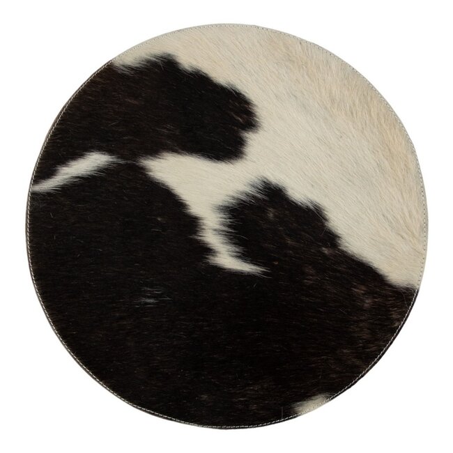 Mars & More placemat koehuid rond zwart/wit Ø38cm