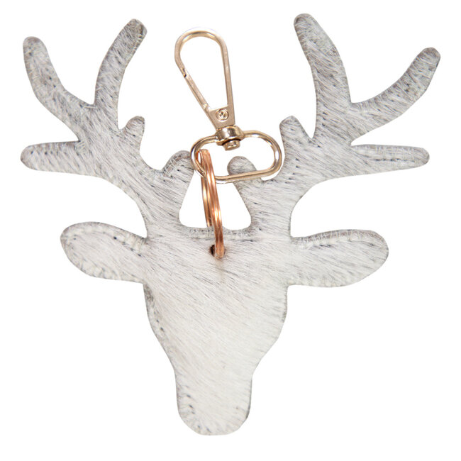 Mars & More sleutelhanger koehuid hert grijs medium 11cm goud