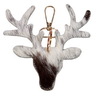 Mars & More sleutelhanger koehuid hert zwart/wit medium 11cm goud