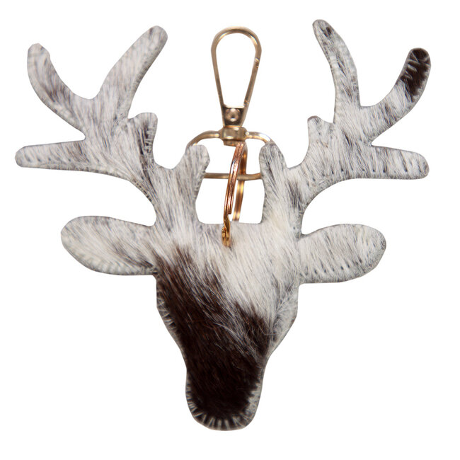 Mars & More sleutelhanger koehuid hert zwart/wit medium 11cm goud