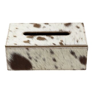 Mars & More tissuebox koehuid bruin/wit 25x14x9cm