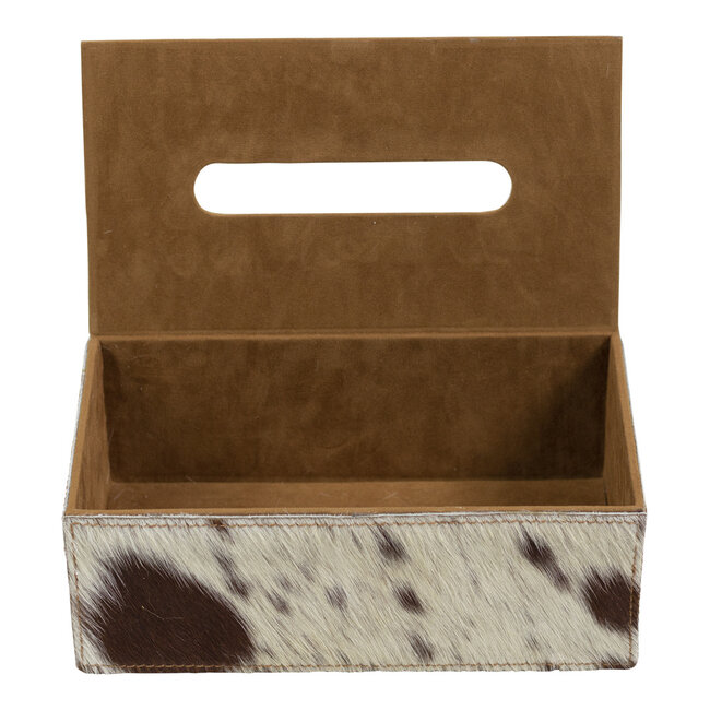 Mars & More tissuebox koehuid bruin/wit 25x14x9cm