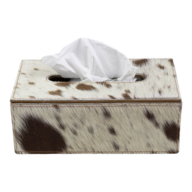 Mars & More tissuebox koehuid bruin/wit 25x14x9cm