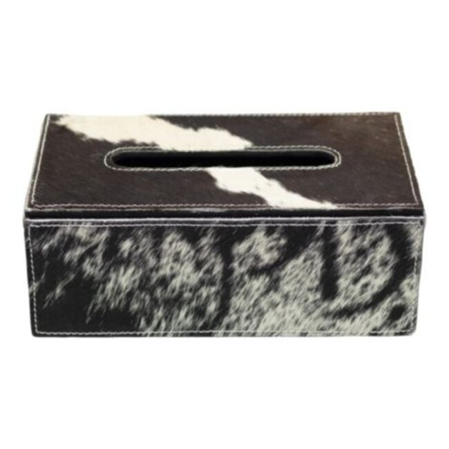 Mars & More tissuebox koehuid zwart/wit 25x14x9cm