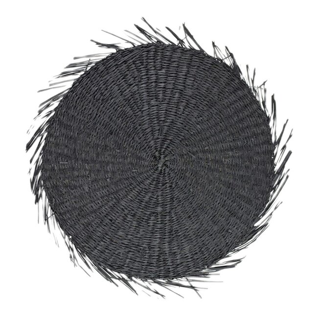 Mars & More zeegras placemat rond zwart franjes 38cm