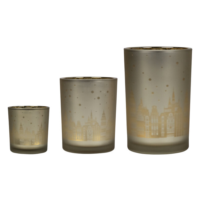 Mars & More Theelichthouder huisjes goud medium 12cm