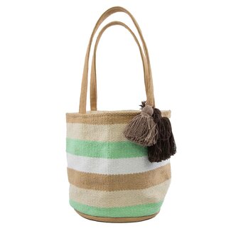 Linen & More Basket streep multi bruin zeegroen h38 d38