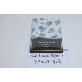 Linen & More Tablerunner Two Bloemen 50x140 turquoise