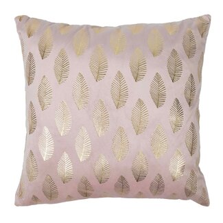 Linen & More Kussen velvet soft pink print leaf gold 45 x 45 cm