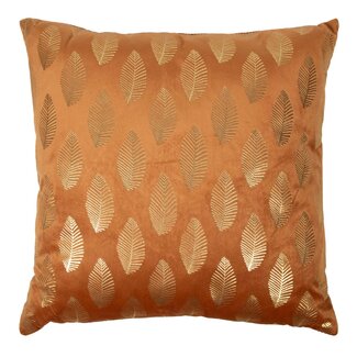 Linen & More Kussen velvet rust print leaf gold 45 x 45 cm