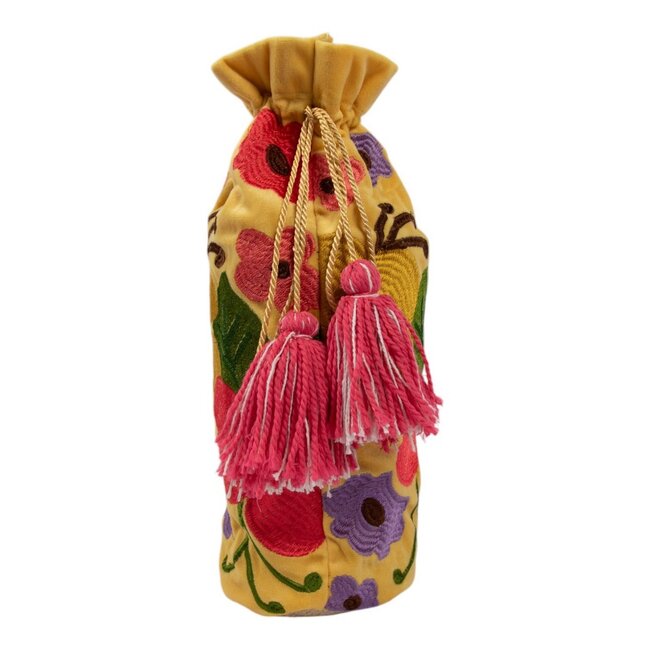 Mars & More Wijn fles hoes Joy geel h37 x 12cm