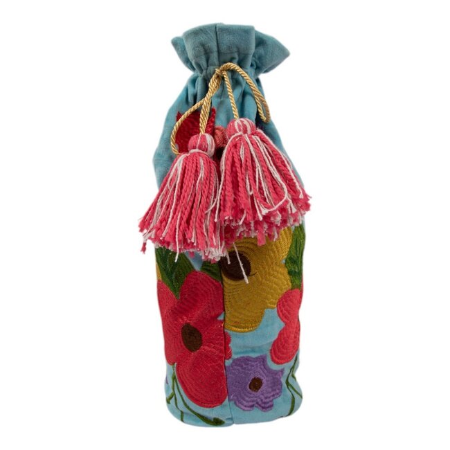 Mars & More Wijn fles hoes Joy lichtblauw h37 x 12cm