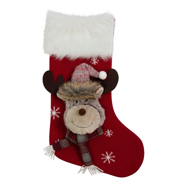 Linen & More Gebreide Rudolf  kerstlaars rood 25x46 cm