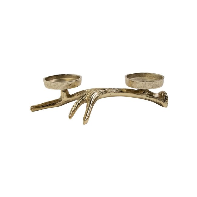 Mars & More Theelicht Standaard gewei 2 goud 7,5x28x17cm