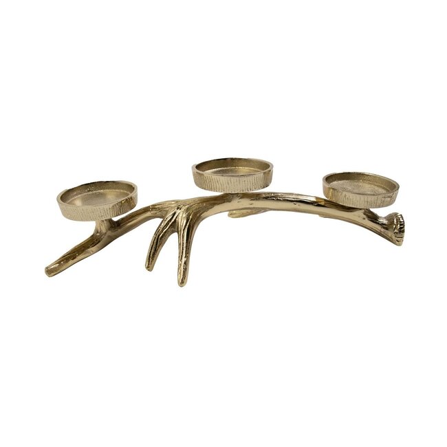 Mars & More Theelicht Standaard gewei 3 goud 8x39x18cm