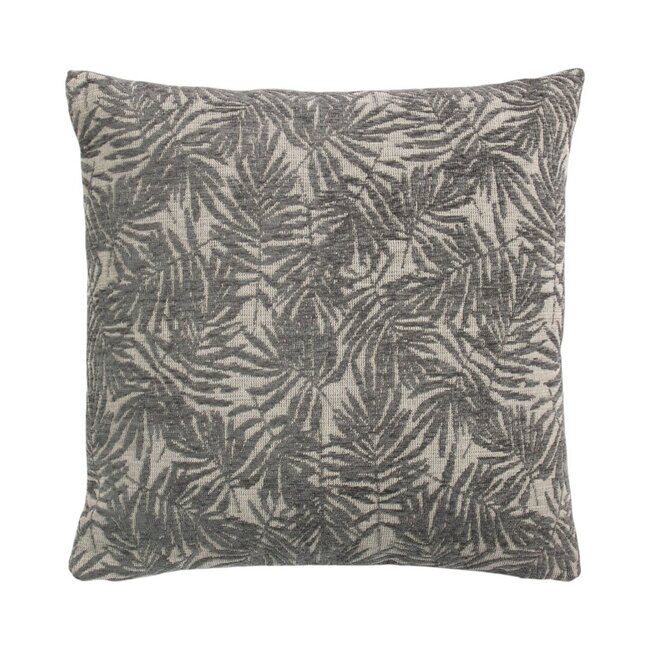 Linen & More Kussen Jacquard bladeren grijs 45x45cm