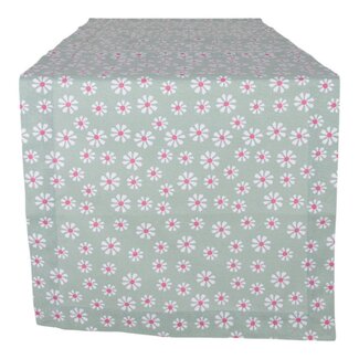 Linen & More Daisy Bloemen Tafelloper groen 50x140cm