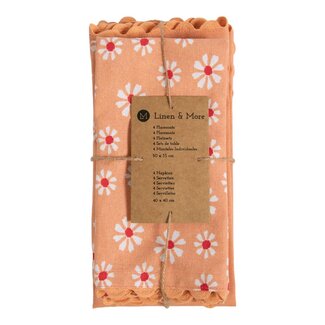 Linen & More Daisy Bloemen Keukenset 35x50/40x40cm oranje (set of 8)