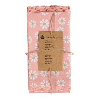 Linen & More Daisy Bloemen Keukenset 35x50/40x40cm roze (set of 8)