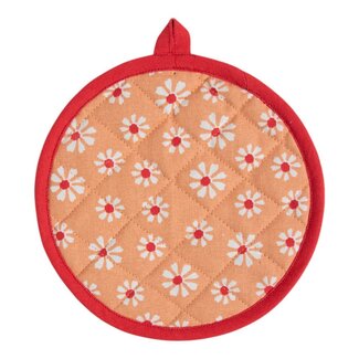 Linen & More Daisy Bloemen Pannenlap Onderzetter rond oranje 20cm