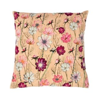 Mars & More kussen geborduurd wilde bloemen rozenbottel beige 45x45cm