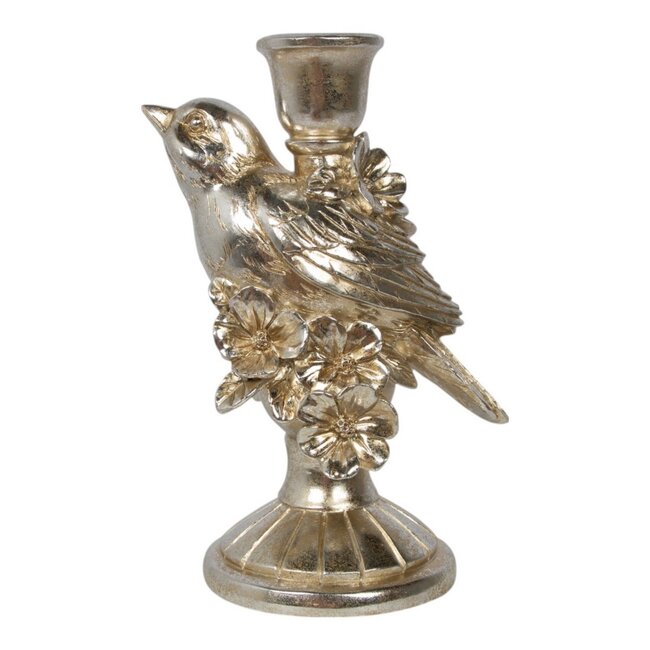 Mars & More Kaarsenhouder 1 vogel met bloem hars zilver 13,6x9,6x20cm