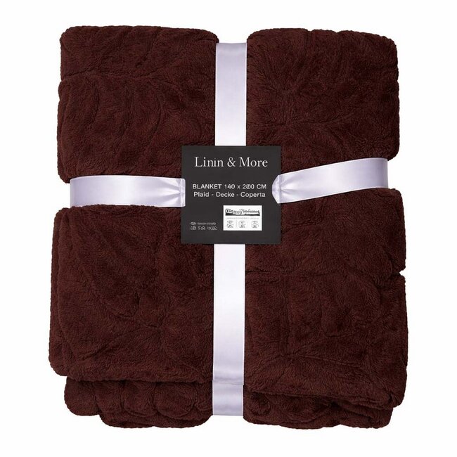 Linen & More Plaid Bladeren Bruin 140x200cm