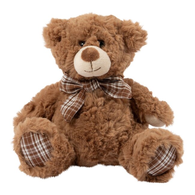 Mars & More Cuddly Toy bear check bow beige white brown assorted packing