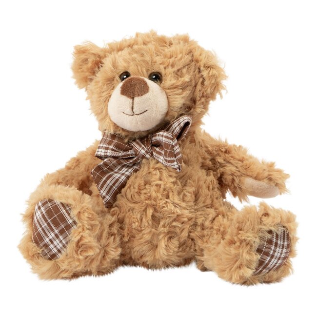 Mars & More Cuddly Toy bear check bow beige white brown assorted packing