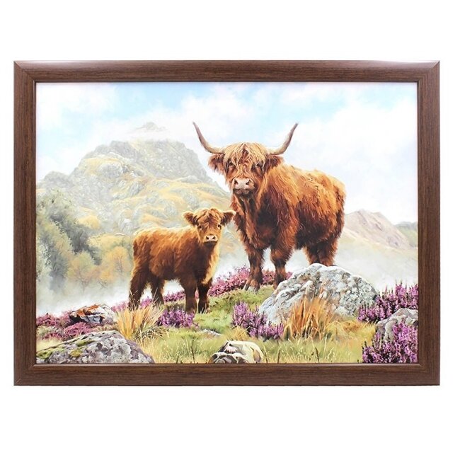 Lesser & Pavey  Laptray - Schoottafel - Schootkussen - Laptoptafel - Dienblad met kussen - Schotse hooglander met kalf  43x6.5x33cm-