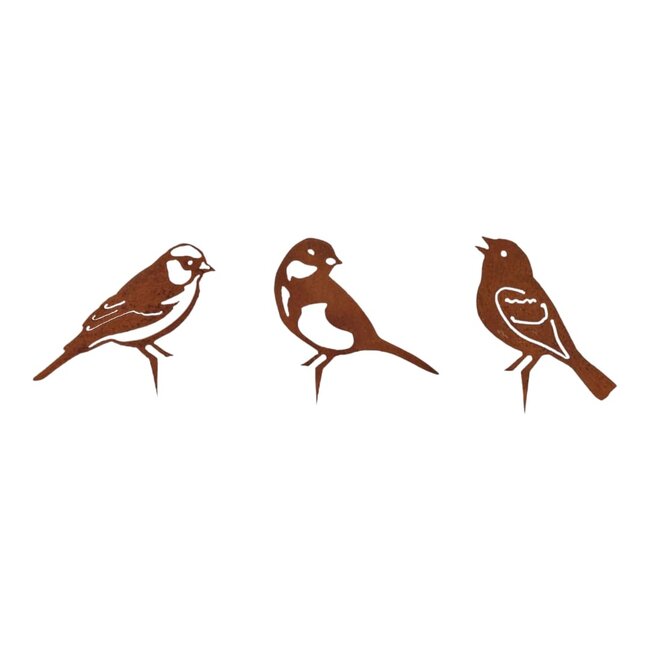Dream-Garden Tuindecoratie Drie Vogels Roest – Mus, Vink en Koolmees van Metaal