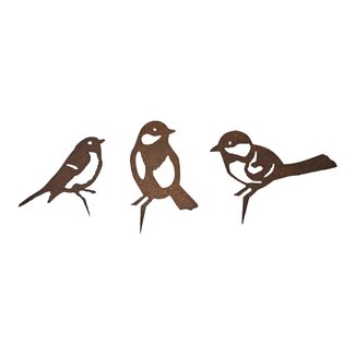 Dream-Garden Tuindecoratie Drie Vogels Roest – Koolmees, Roodborst en Pimpelmees van Metaal