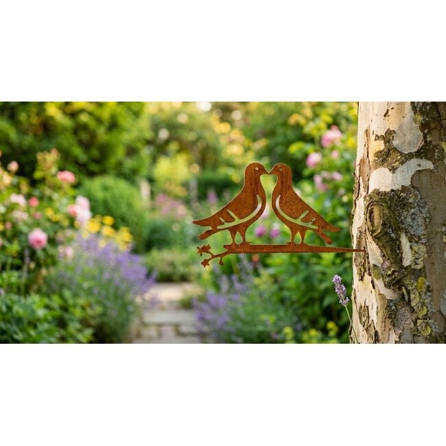 Dream-Garden Tuin- en boomdecoratie tortelduiven op bloesemtak – 25 x 19 cm