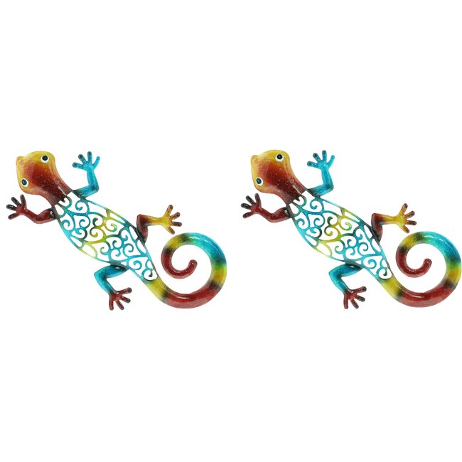 Dream-Garden Muurdecoratie Set van 2 Gekko's 31 cm – Kleurrijke Metalen Wanddecoratie