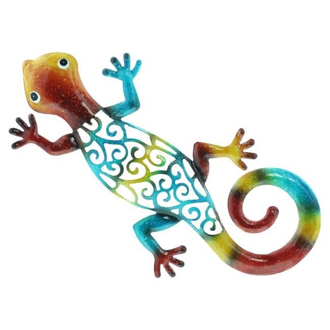 Dream-Garden Muurdecoratie Set van 2 Gekko's 31 cm – Kleurrijke Metalen Wanddecoratie