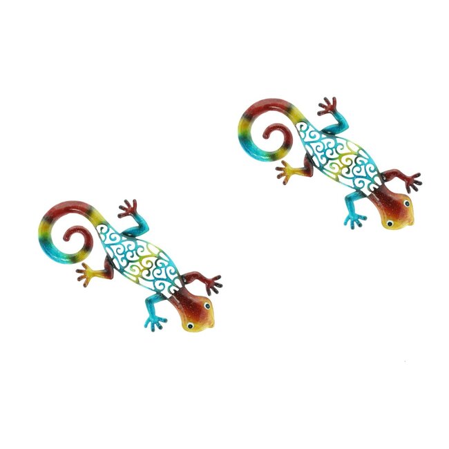 Dream-Garden Muurdecoratie Set van 2 Gekko's 31 cm – Kleurrijke Metalen Wanddecoratie