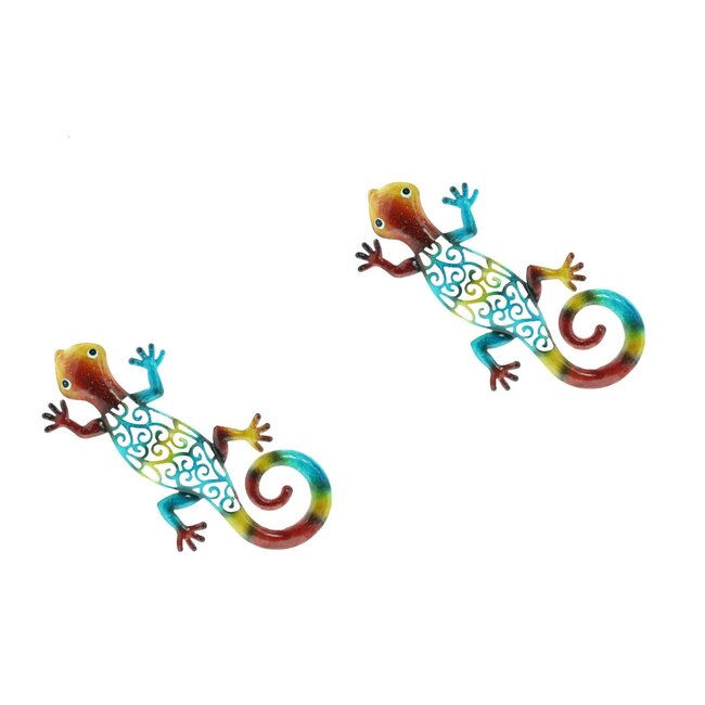 Dream-Garden Muurdecoratie Set van 2 Gekko's 31 cm – Kleurrijke Metalen Wanddecoratie