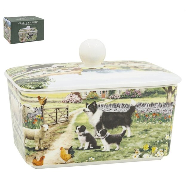 Lesser & Pavey Porseleinen Botervloot Bordercollie op de Boerderij – 15 x 11 x 10 cm