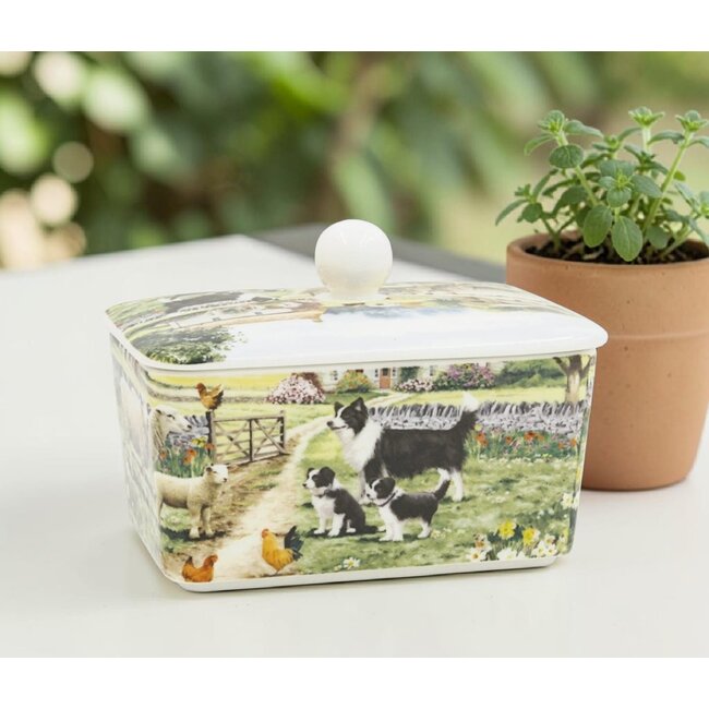 Lesser & Pavey Porseleinen Botervloot Bordercollie op de Boerderij – 15 x 11 x 10 cm