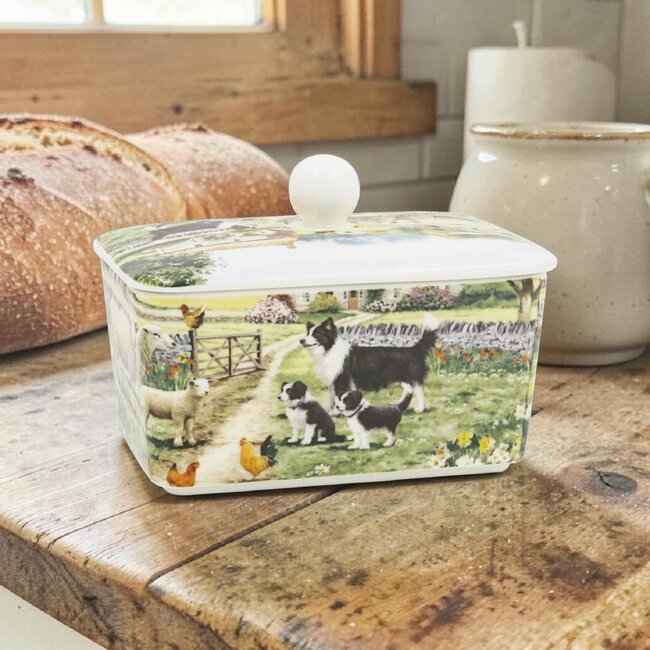 Lesser & Pavey Porseleinen Botervloot Bordercollie op de Boerderij – 15 x 11 x 10 cm