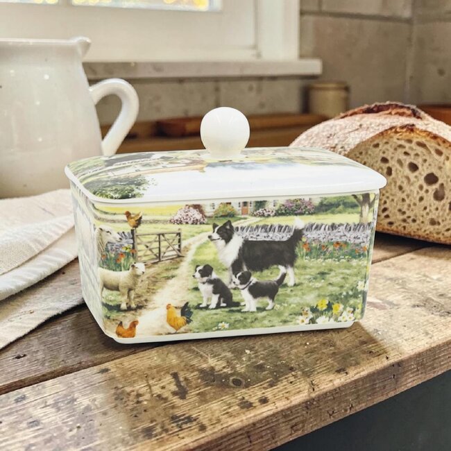 Lesser & Pavey Porseleinen Botervloot Bordercollie op de Boerderij – 15 x 11 x 10 cm