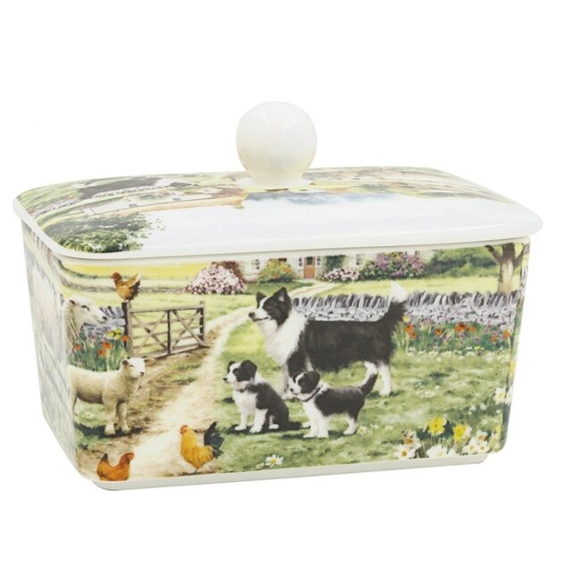 Lesser & Pavey Porseleinen Botervloot Bordercollie op de Boerderij – 15 x 11 x 10 cm